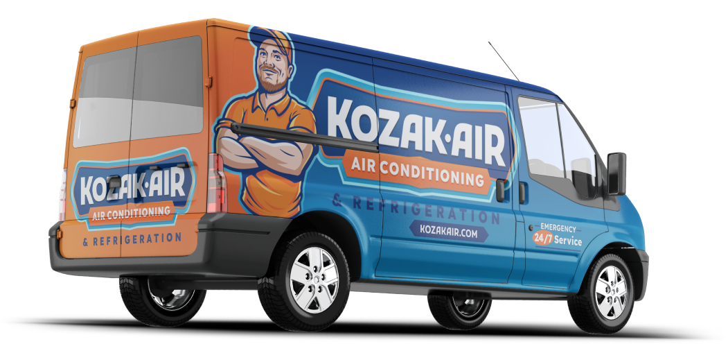 a work van in bright orange and blue for KOZAK